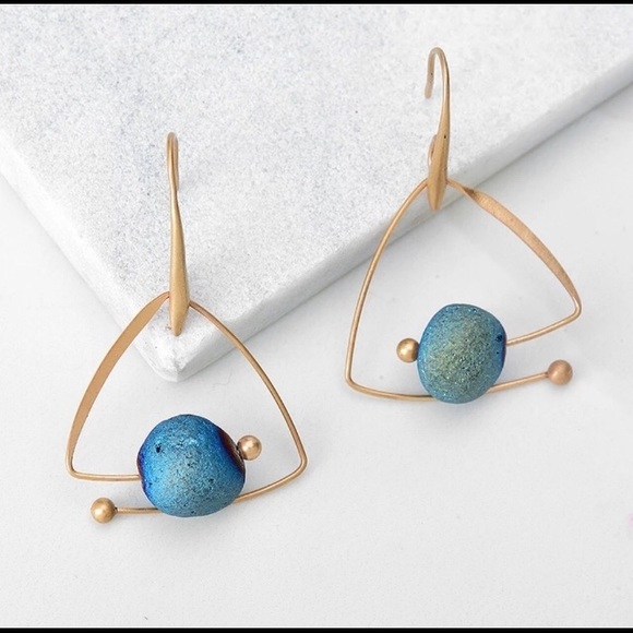 Jewelry - NWB Unique Gold and Blue Druzy Nugget Earrings